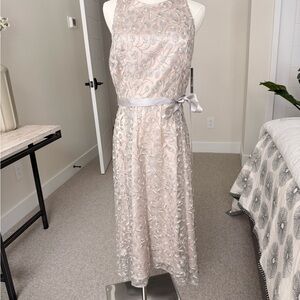 Tahari Silver and Cream Midi Dress